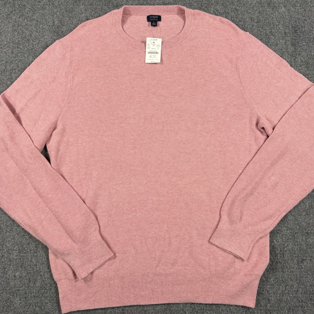 J Crew Sweater Mens Large Pink Cotton Knit Lightweight Crewneck Textured NEW